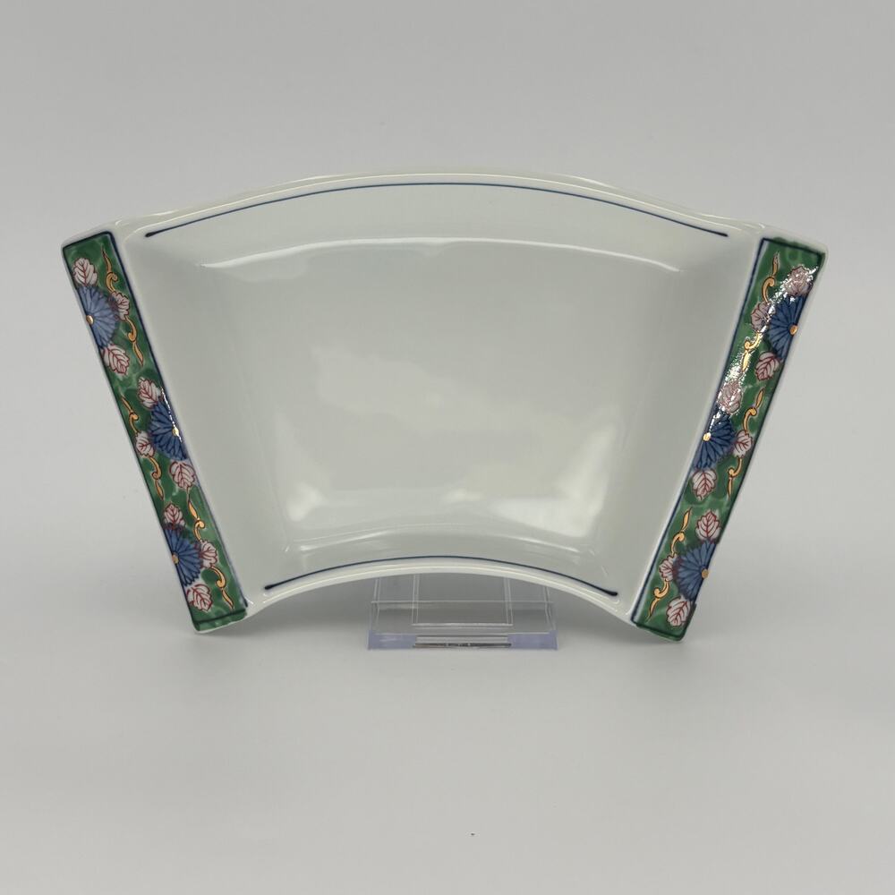 Vintage Imari Porcelain Fan Plate Shuzan Hidegama Kiln Gilt Floral Serving Dish